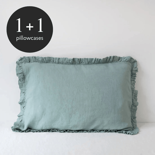 linen tales Green Milieu Linen Pillowcase with Frills