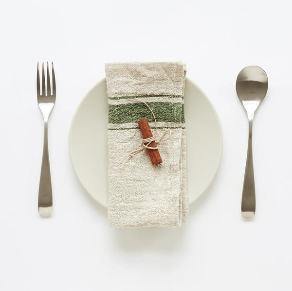 linen tales Green Stripe Vintage Linen Napkins Set of 2