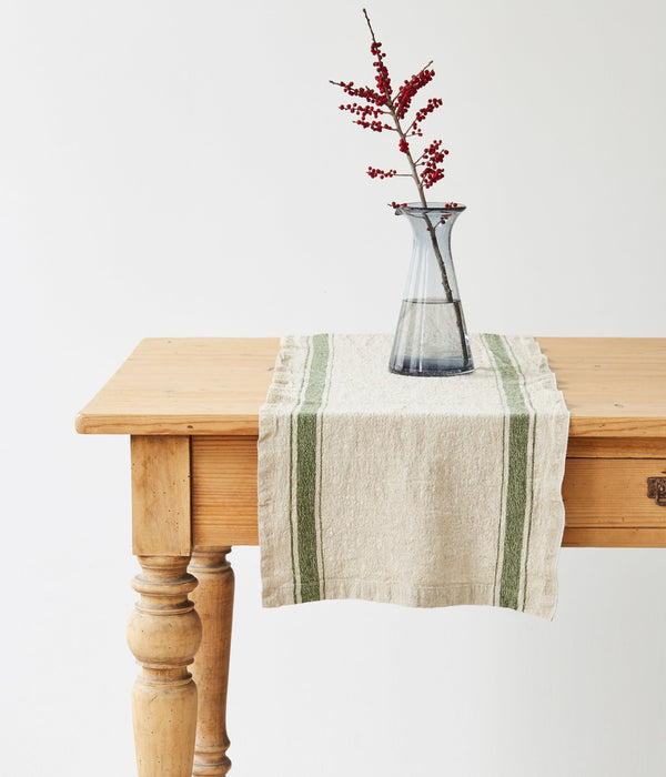 linen tales Green Stripe Vintage Linen Table Runner
