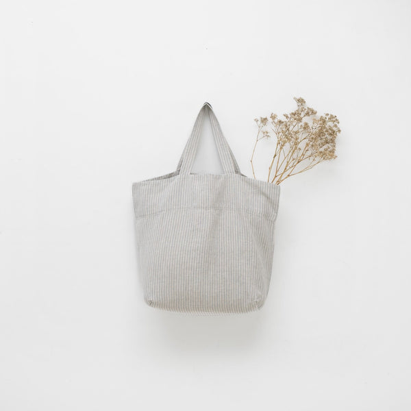 linen tales Grey Blue Pinstripe Rustic Linen Big Bag
