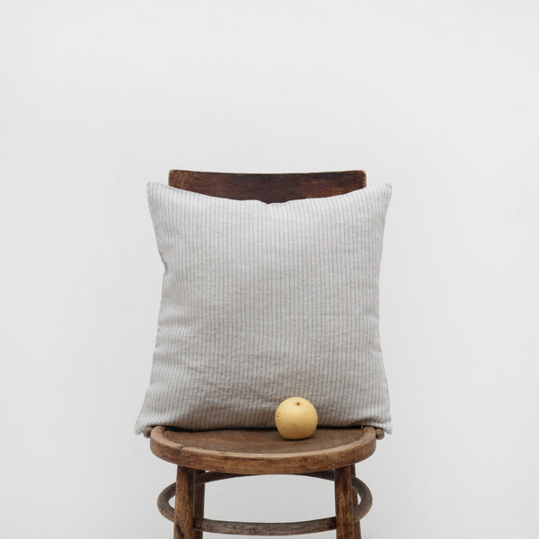 linen tales Grey Blue Pinstripe Rustic Linen Cushion Cover