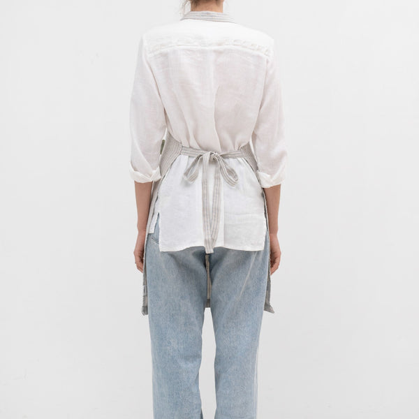 Linen Tales Grey Blue Pinstripe Rustic Linen Daily Apron