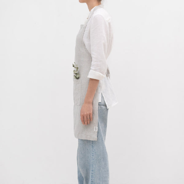 Linen Tales Grey Blue Pinstripe Rustic Linen Daily Apron
