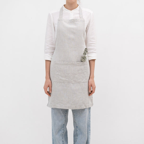 linen tales Grey Blue Pinstripe Rustic Linen Daily Apron