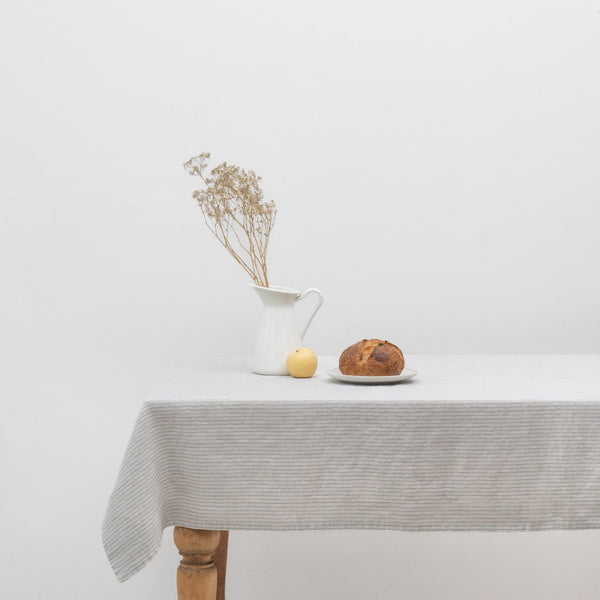 linen tales Grey Blue Pinstripe Rustic Linen Tablecloth