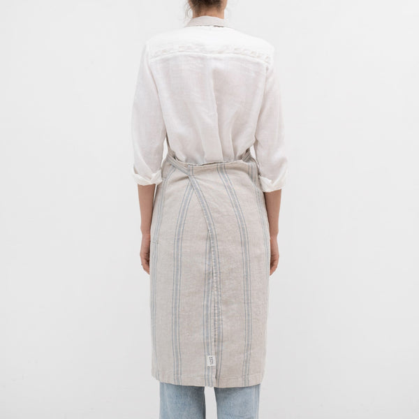 Linen Tales Grey Blue Wide Stripe Rustic Linen Chef Apron