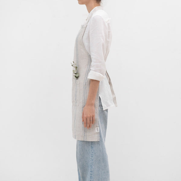 Linen Tales Grey Blue Wide Stripe Rustic Linen Daily Apron
