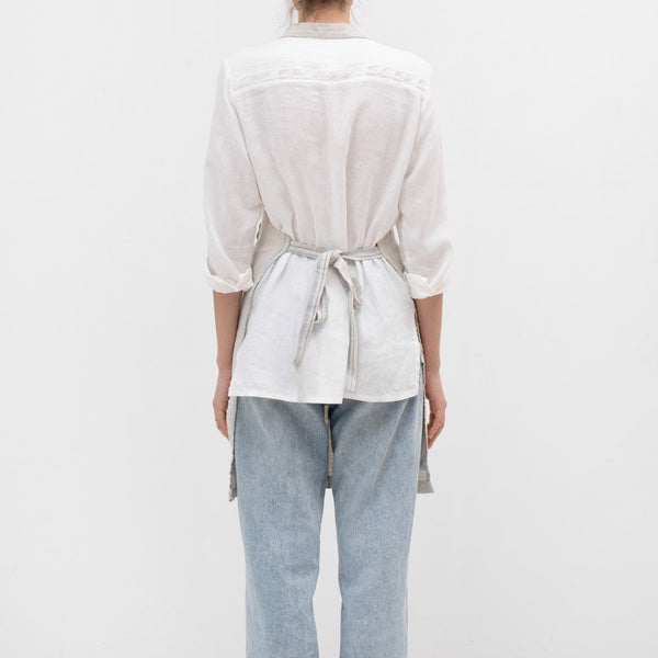 Linen Tales Grey Blue Wide Stripe Rustic Linen Daily Apron