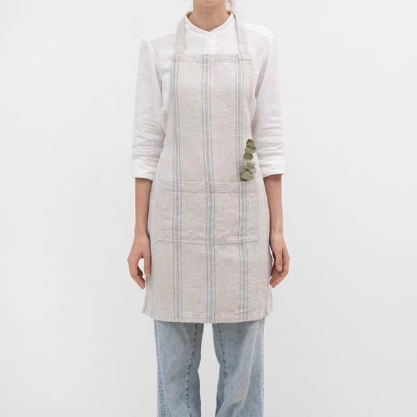 linen tales Grey Blue Wide Stripe Rustic Linen Daily Apron