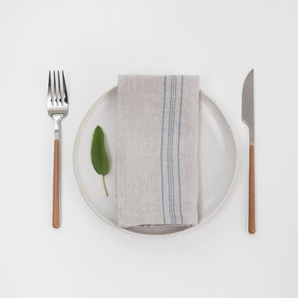 linen tales Grey Blue Wide Stripe Rustic Linen Napkins Set of 2