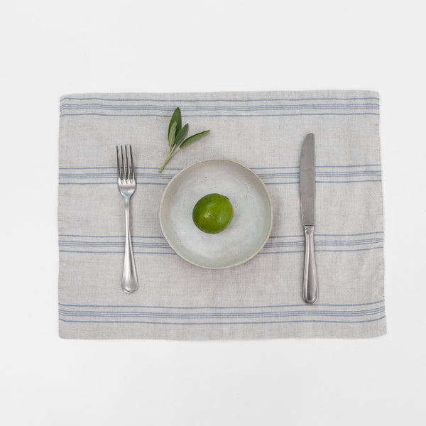 linen tales Grey Blue Wide Stripe Rustic Linen Placemat