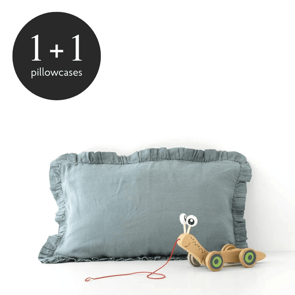 linen tales Kids Blue Fog Linen Pillowcase with Frills