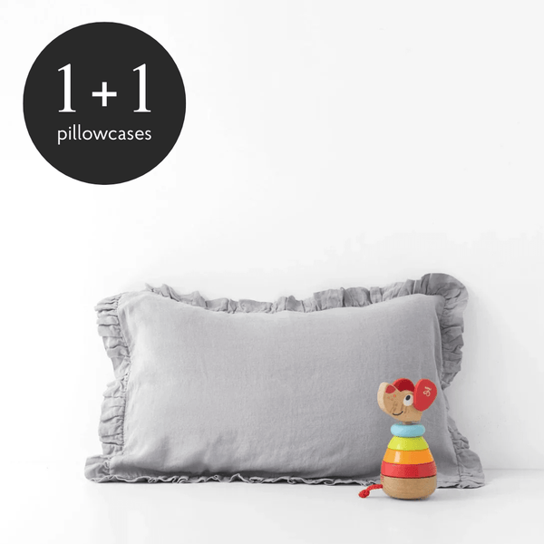 linen tales Kids Light Grey Linen Pillowcase with Frills