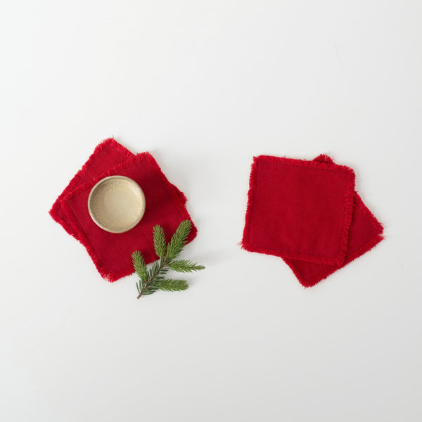 linen tales Lava Falls Linen Coasters with Fringes Set of 4