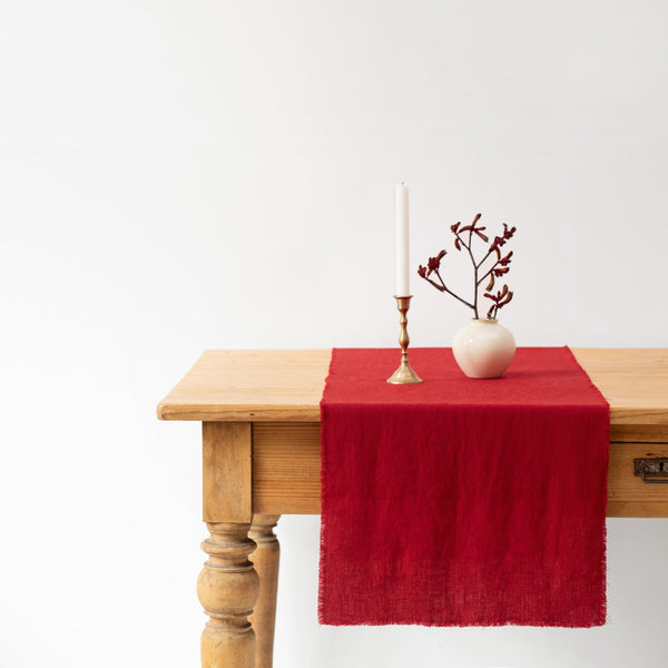 linen tales Lava Falls Linen Table Runner with Fringes