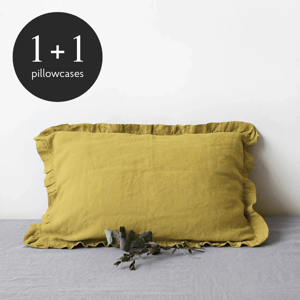 linen tales Lemon Curry Linen Pillowcase with Frills