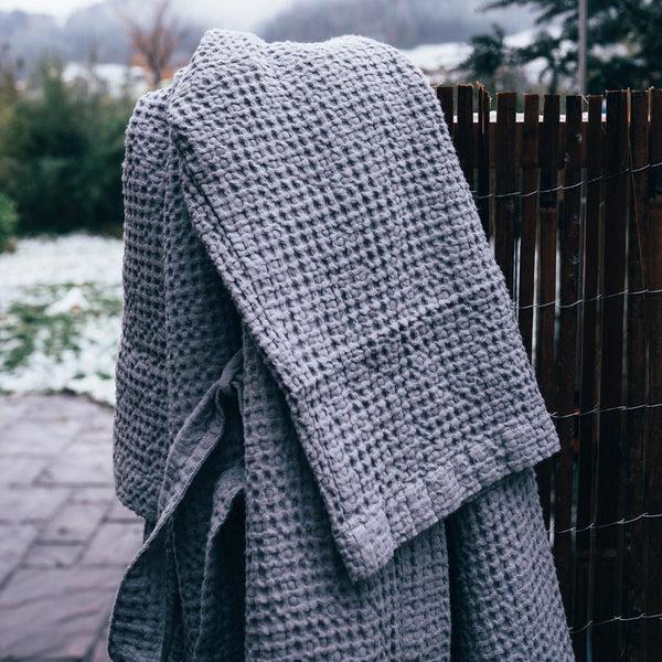 Linen Tales Light Grey Linen & Cotton Honeycomb Waffle Bathrobe