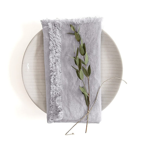 linen tales Light Grey Linen Napkins with Fringes Set of 2