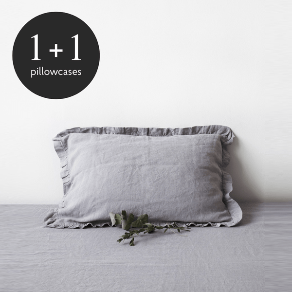 linen tales Light Grey Linen Pillowcase with Frills