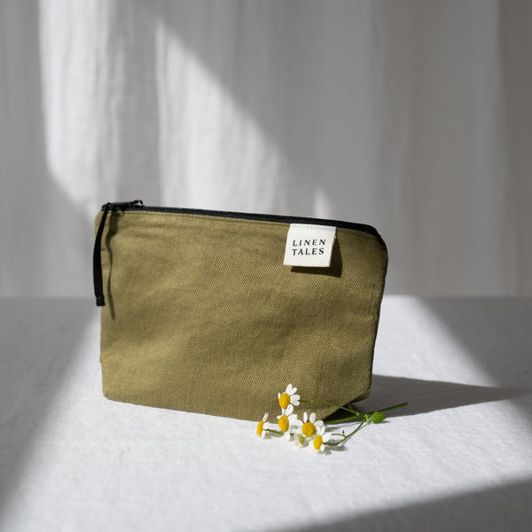 Linen Tales LIMITED EDITION Linen Tales Moss Twill Linen Makeup Pouch