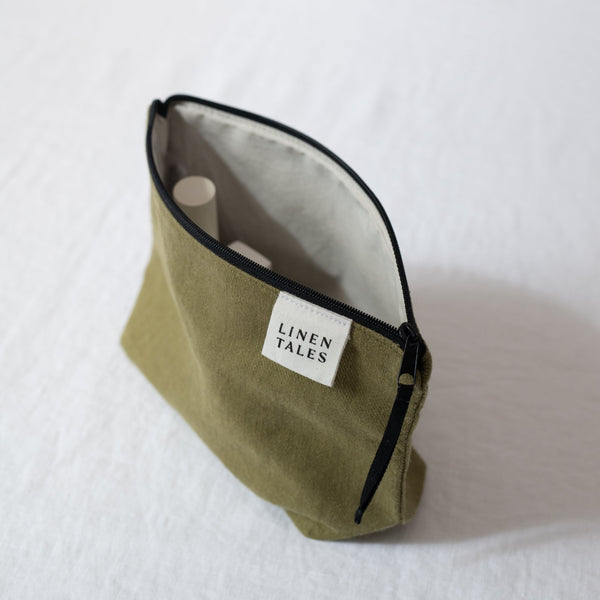 Linen Tales LIMITED EDITION Linen Tales Moss Twill Linen Makeup Pouch