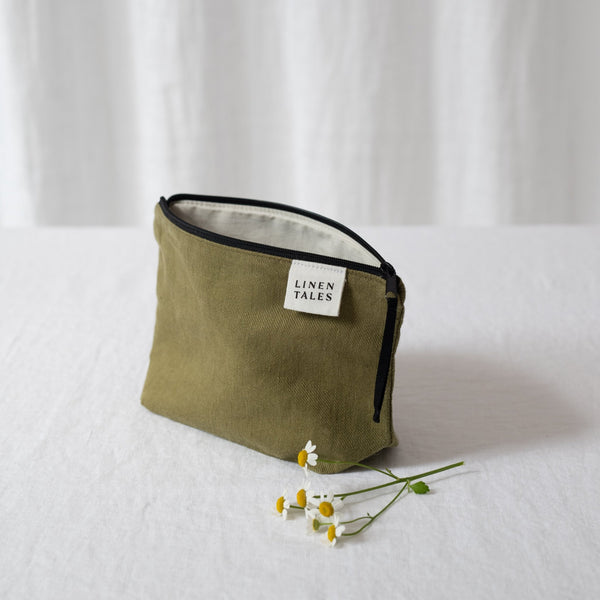 Linen Tales LIMITED EDITION Linen Tales Moss Twill Linen Makeup Pouch