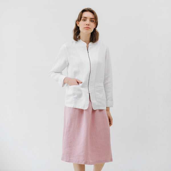 linen tales LIMITED EDITION Optical White Linen Twill Cherry Tree Jacket