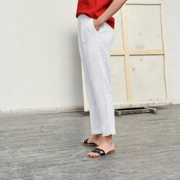 Linen Tales LIMITED EDITION Optical White Linen Twill Gladiolus Trousers
