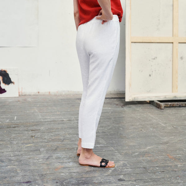 Linen Tales LIMITED EDITION Optical White Linen Twill Gladiolus Trousers