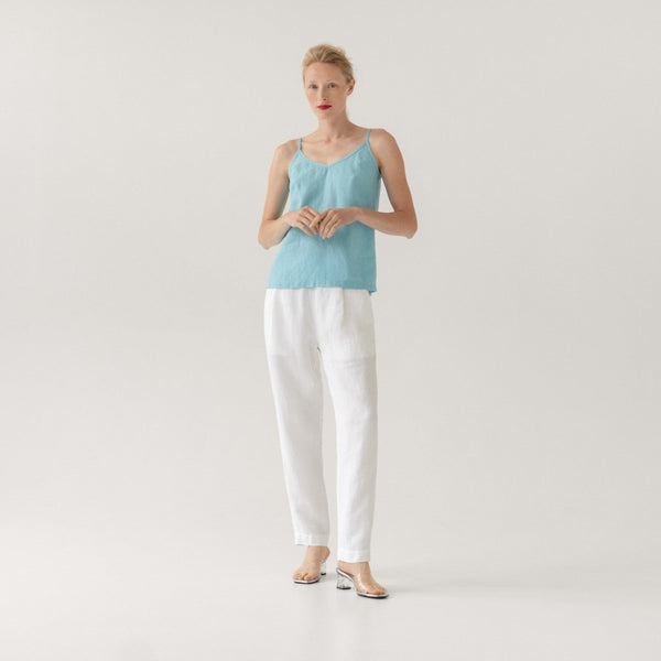 linen tales LIMITED EDITION Optical White Linen Twill Gladiolus Trousers