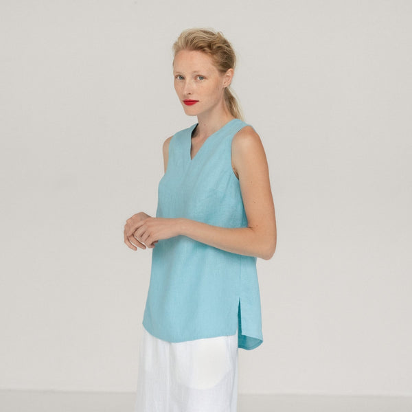 linen tales LIMITED EDITION Sky Blue Linen Daffodil Top