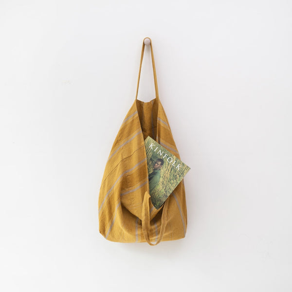 Linen Tales Amber Bronze Stripes Linen Big Bag