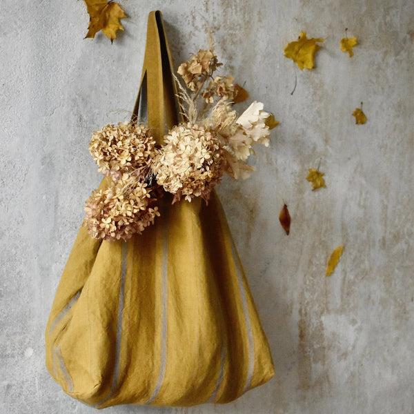 Linen Tales Amber Bronze Stripes Linen Big Bag