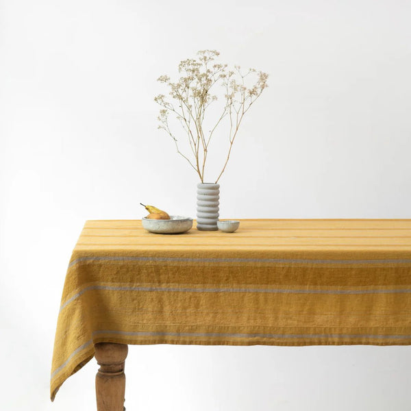 linen tales Amber Bronze Stripes Linen Tablecloth