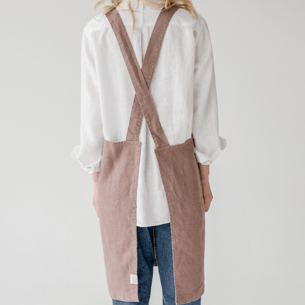 Linen Tales Ashes Of Roses Linen Crossback Apron