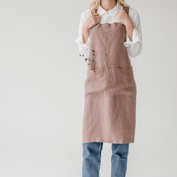 Linen Tales Ashes Of Roses Linen Crossback Apron