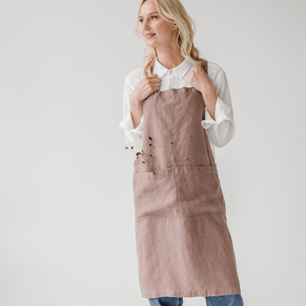 Linen Tales Ashes Of Roses Linen Crossback Apron