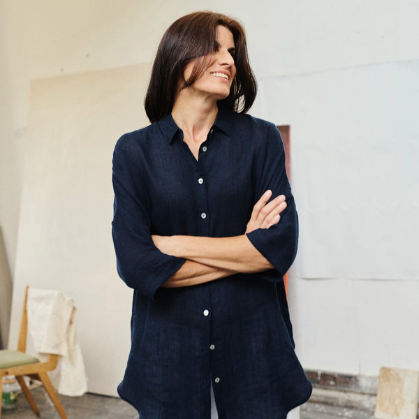 linen tales Bilberry Blue Linen Oregano Shirt