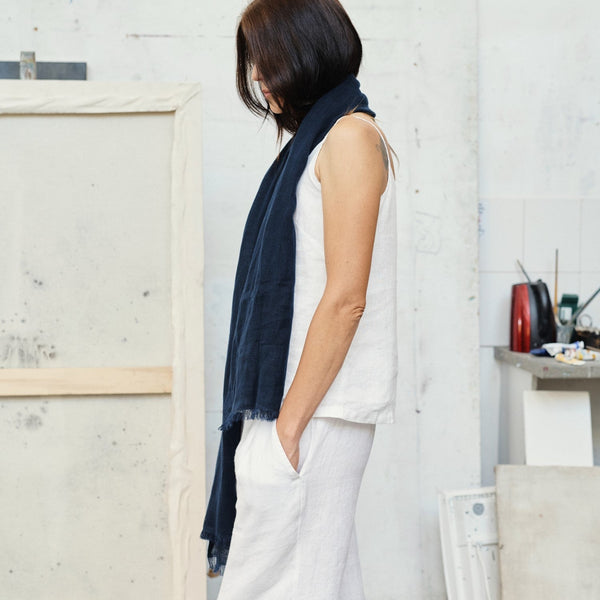 Linen Tales Bilberry Blue Linen Woodbine Scarf