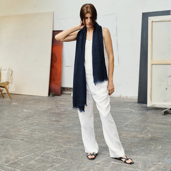 Linen Tales Bilberry Blue Linen Woodbine Scarf