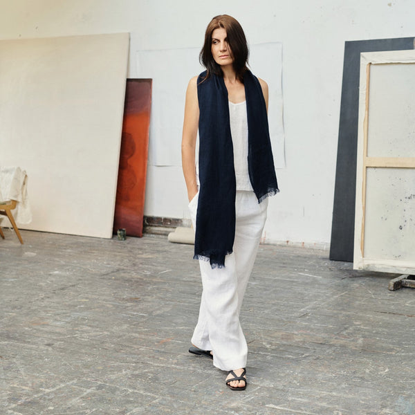 linen tales Bilberry Blue Linen Woodbine Scarf