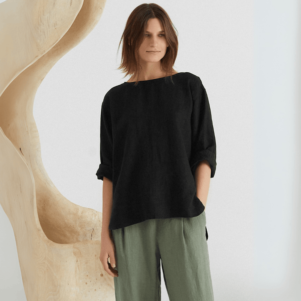 linen tales Black Linen Bilberry Top