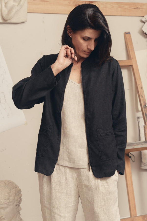 Linen Tales Black Linen Cherry Tree Jacket
