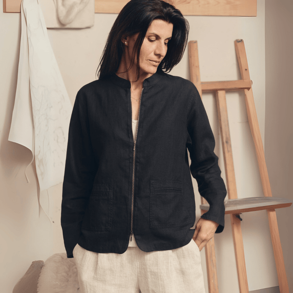 linen tales Black Linen Cherry Tree Jacket