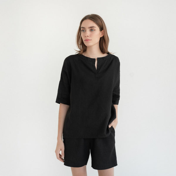 linen tales Black Linen Clover Pyjama Set