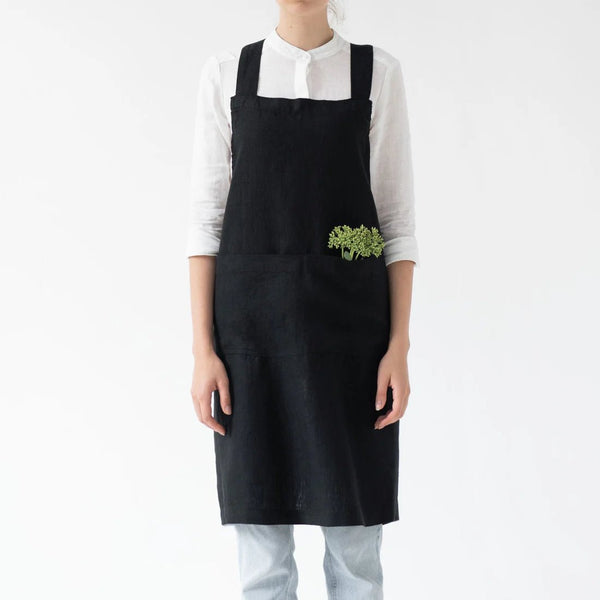 Linen Tales Black Linen Crossback Apron