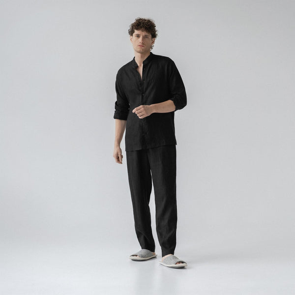 linen tales Black Linen Currant Loungewear Set