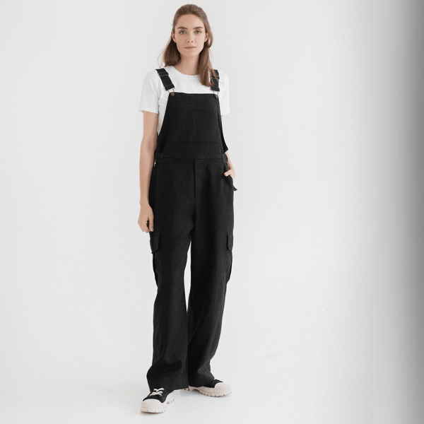 linen tales Black Linen Elm Overalls