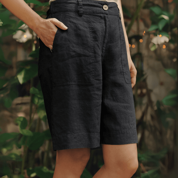 linen tales Black Linen Etude Shorts