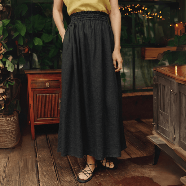linen tales Black Linen Flamenco Skirt